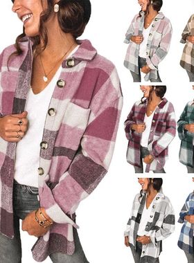 Women Shirts Autumn Winter Tops衬衫女秋冬排扣有口袋休闲外套