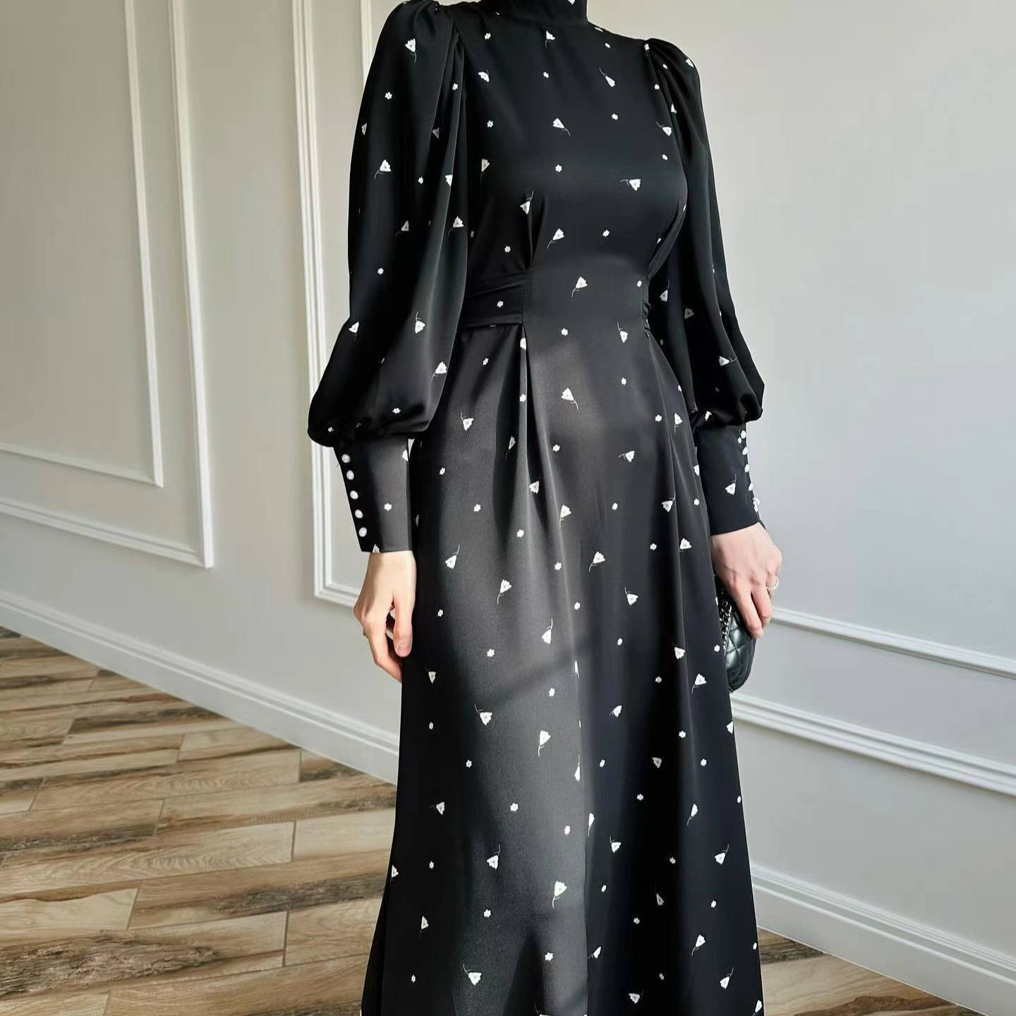 时尚印花圆领长袖气质连衣裙女装Elegant Fashion Women Dresses