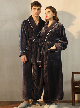 Lovers Silk Flannel Warm Bathrobe Women Dressing Gown Robes