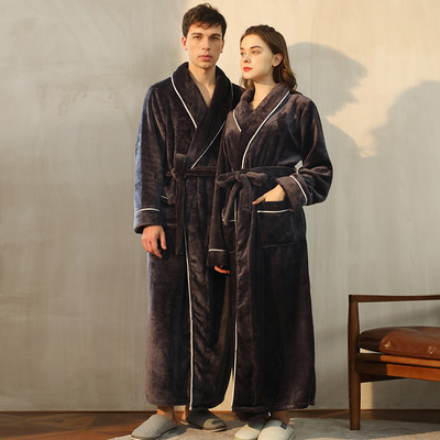 Lovers Silk Flannel Warm Bathrobe Women Dressing Gown Robes