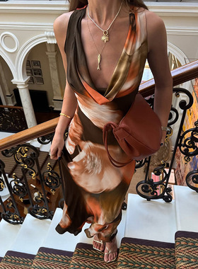 Sexy Women Dresses Long Elegant Cloth印花百搭高腰长款连衣裙