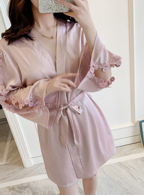 Women Sleepwear Floral Home Wear Night Gown仿真丝花边家居服