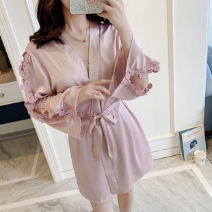 Women Sleepwear Floral Home Wear Night Gown仿真丝花边家居服
