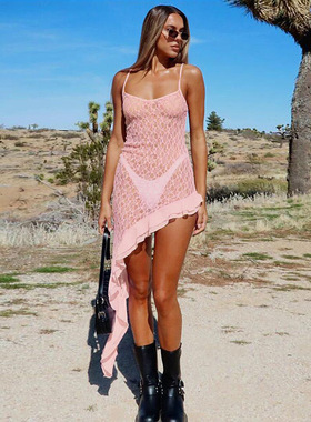 Sexy Women Beach Dresses欧美吊带裙个性潮流性感高开叉连衣裙女