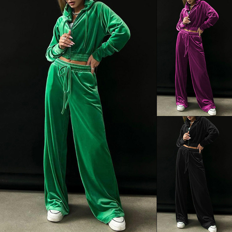 Women Sport Suit Sweater秋冬女士时尚连帽卫衣金丝绒休闲裤套装