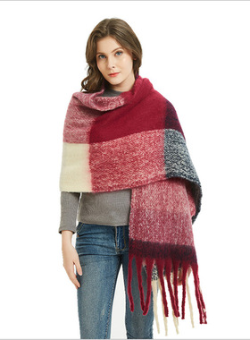 Circle Sand Thick Tassel Large Grid Horizontal Plaid Scarf