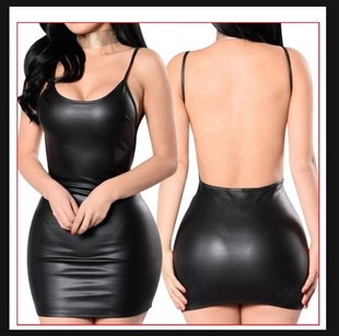 Dress Backless Club Sexy Short Leather Party Dresses Faux