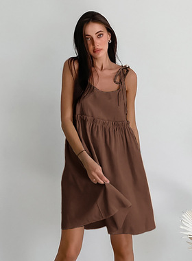 Women Dresses Beach Clothes Cotton连衣裙女度假风宽松吊带裙