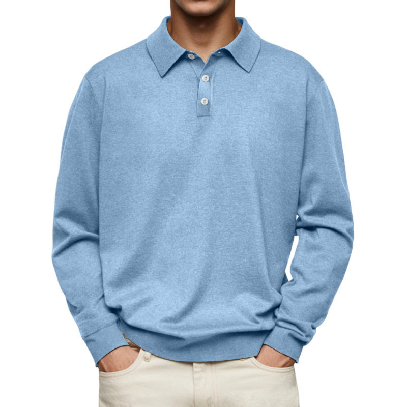 S-4XL Men Shirts Tops Blouse秋长袖V领纽扣男士休闲上衣polo衫