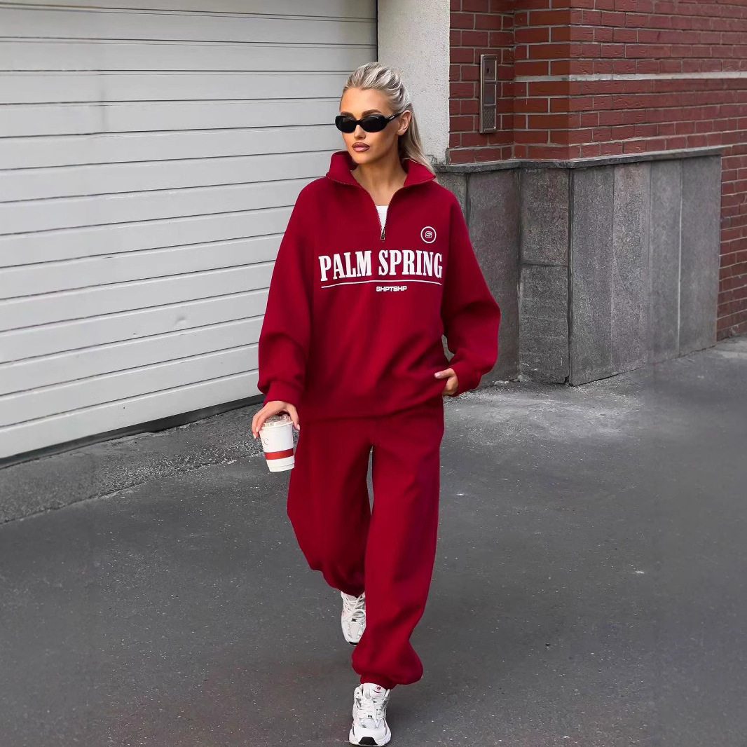 Women Tracksuit Outfit拉链长袖卫衣女秋季宽松休闲字母印花套装