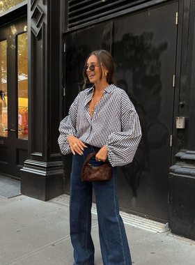 Women Shirt Elegant OL Top Blouse格子衬衫气质通勤上衣衬衣女