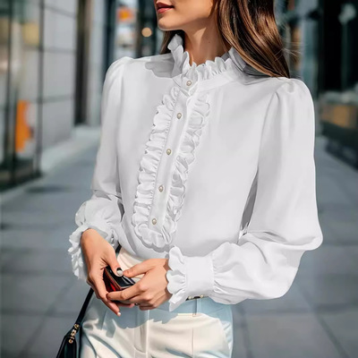 Women Shirt Elegant Business Tops Female Clothing衬衫荷叶边