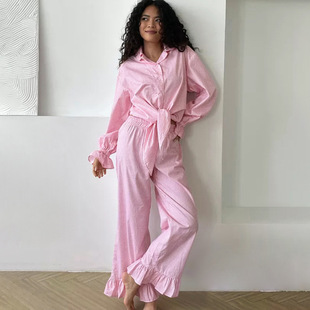 Sleepwear 长裤 Pink Wear睡衣粉色开衫 两件套家居服女 Home Women