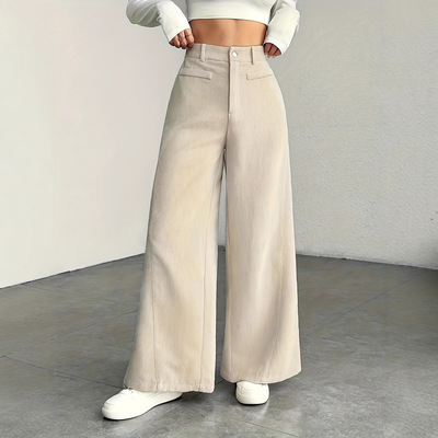 Fashion Women Pants Long Trousers秋冬休闲高腰阔腿裤工装长裤