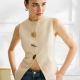 饰纽扣无袖 Women 气质背心马甲 Tops女式 外套欧美装 Elegant Vest