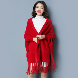 Poncho流苏针织披肩斗篷开衫 Women Cloak Shawl 外套女 Knitted