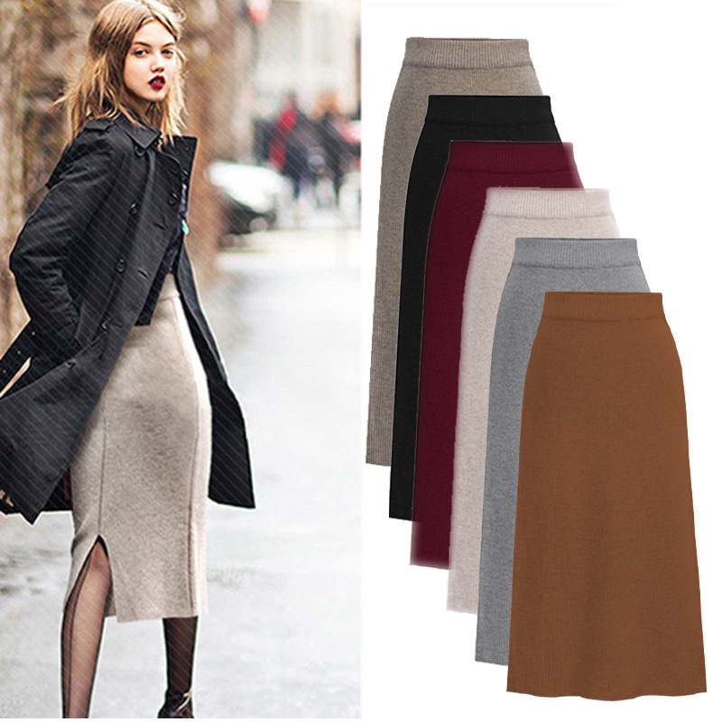 S-6XL Autumn Women Skirts Ladies Clothes半身裙女中长款毛织裙