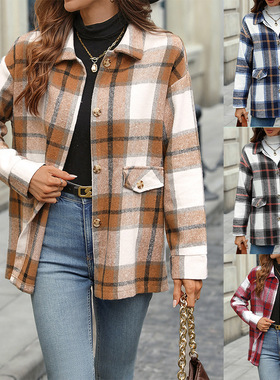 Women Coat Outwear RED欧美女装外套红色格子加厚开衫外穿上衣