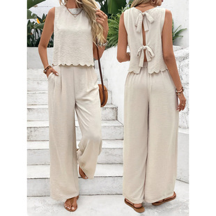 Women Outfit Sets Tops夏季欧美女装时尚无袖背心休闲长裤套装