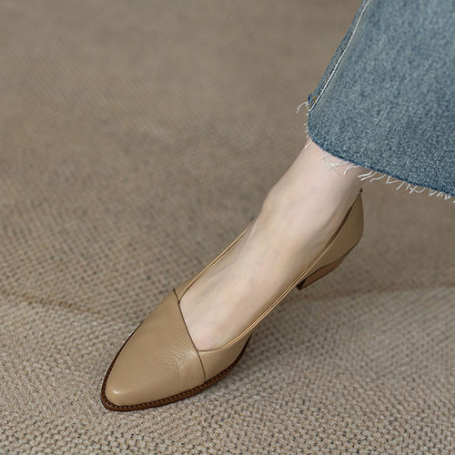 Women Flat Shoes Footwear Ladies Loafer尖头单鞋女粗跟软浅口
