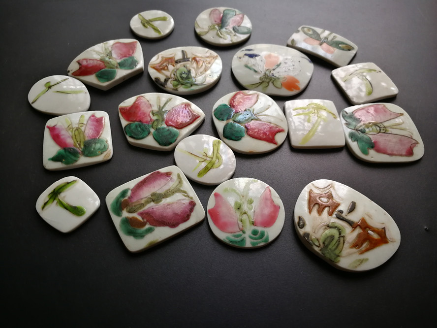 d组 民国老粉彩古瓷老瓷碎瓷片 蝴蝶蜻蜓