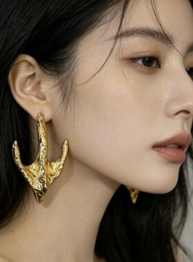 欧美复古夸张抽象个性金属猛禽三指鸟爪子耳环时尚创意高级感耳饰