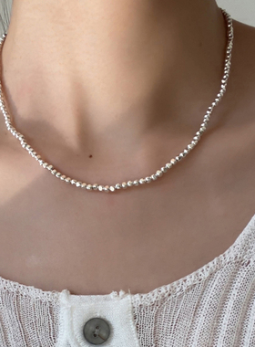 阿纹铜圆珠链女小方块锁骨链