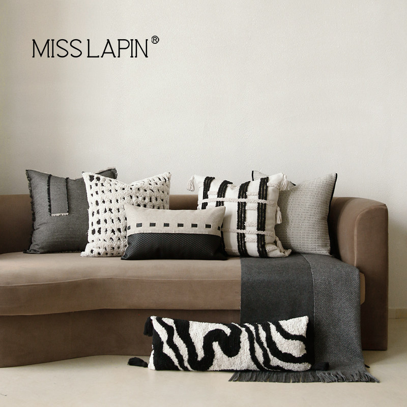 古风黑白色沙发抱枕组合轻奢