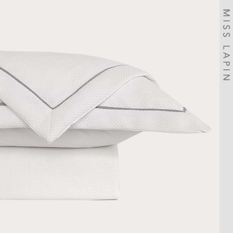 澜品新品简约现代样板房灰色滚边三件套酒店装饰床品床单枕套被套