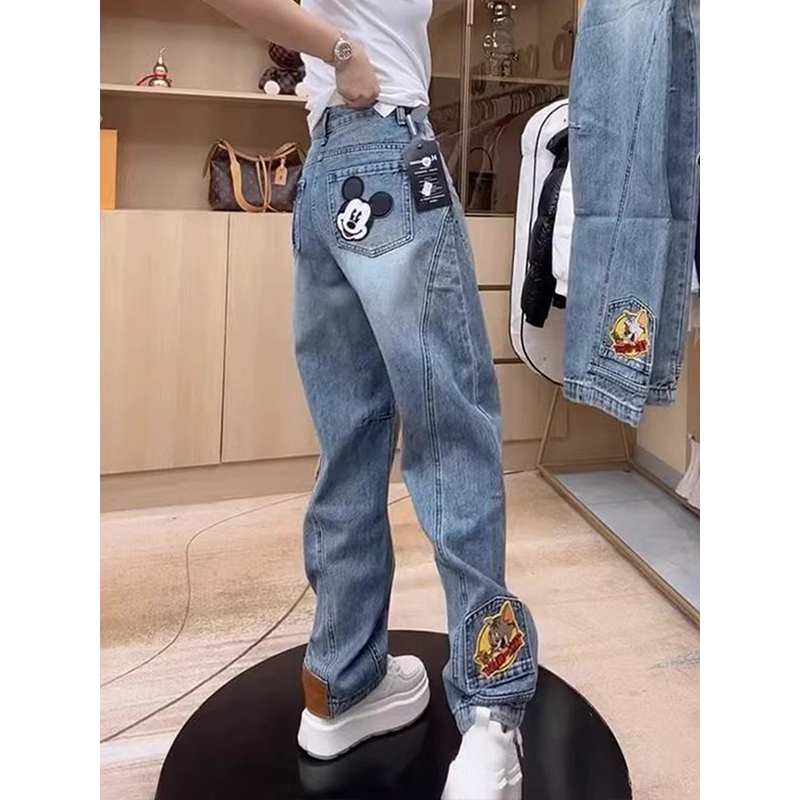 大码胖mm遮胯显瘦阔腿直筒牛仔裤