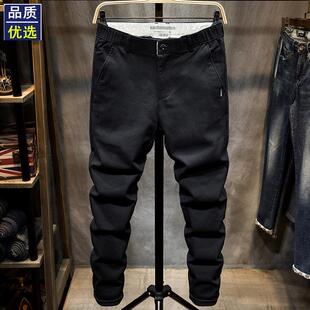 黑色松紧腰休闲裤男款春秋季修身小脚裤子韩版潮流运动裤弹性长裤