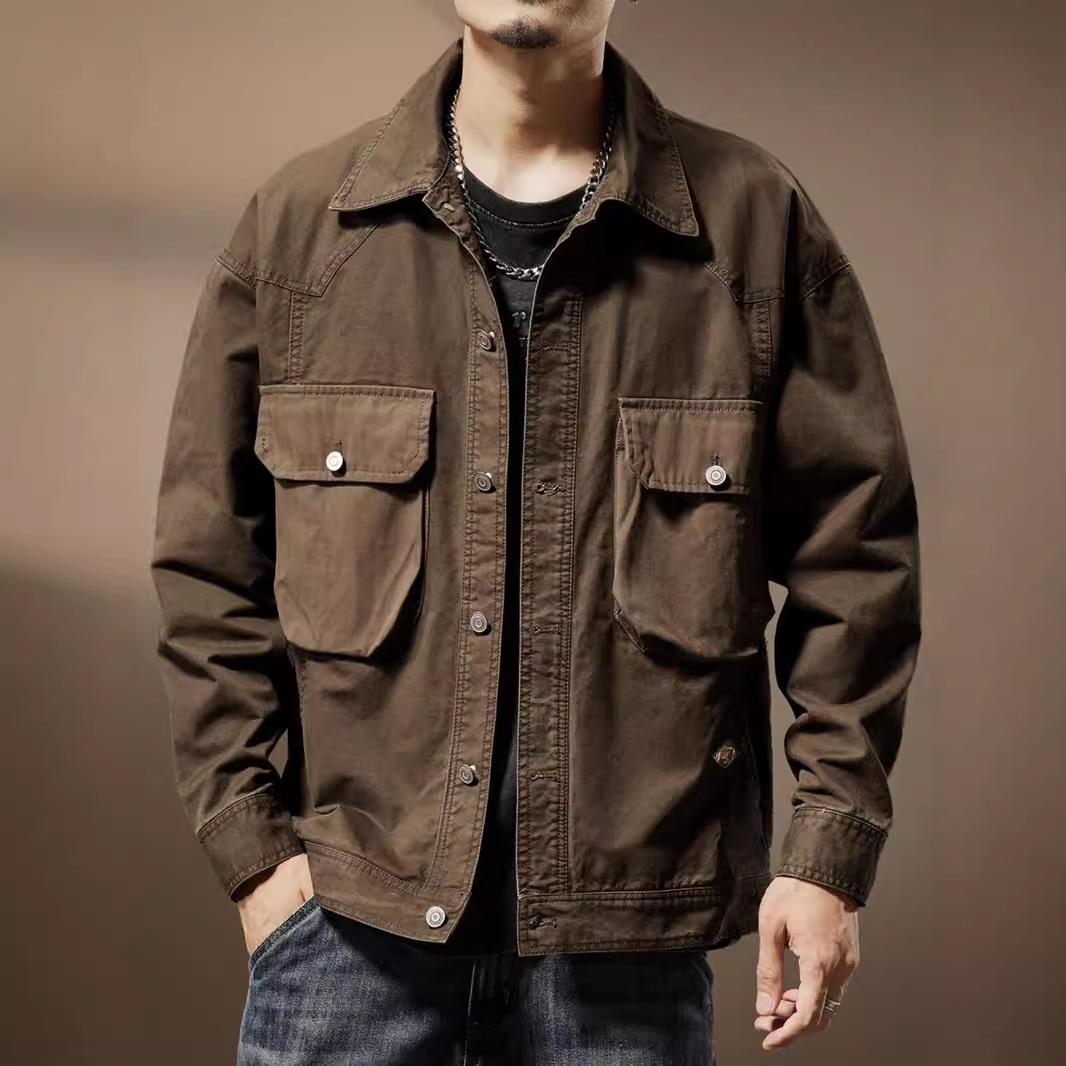 高端美式复古硬汉工装夹克男秋季