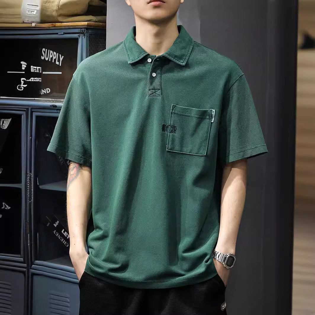 夏季新款美式重磅短袖polo衫男