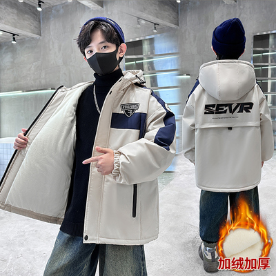 男童冬季派克服棉衣2025新款儿童加绒外套秋冬款大童加厚棉服