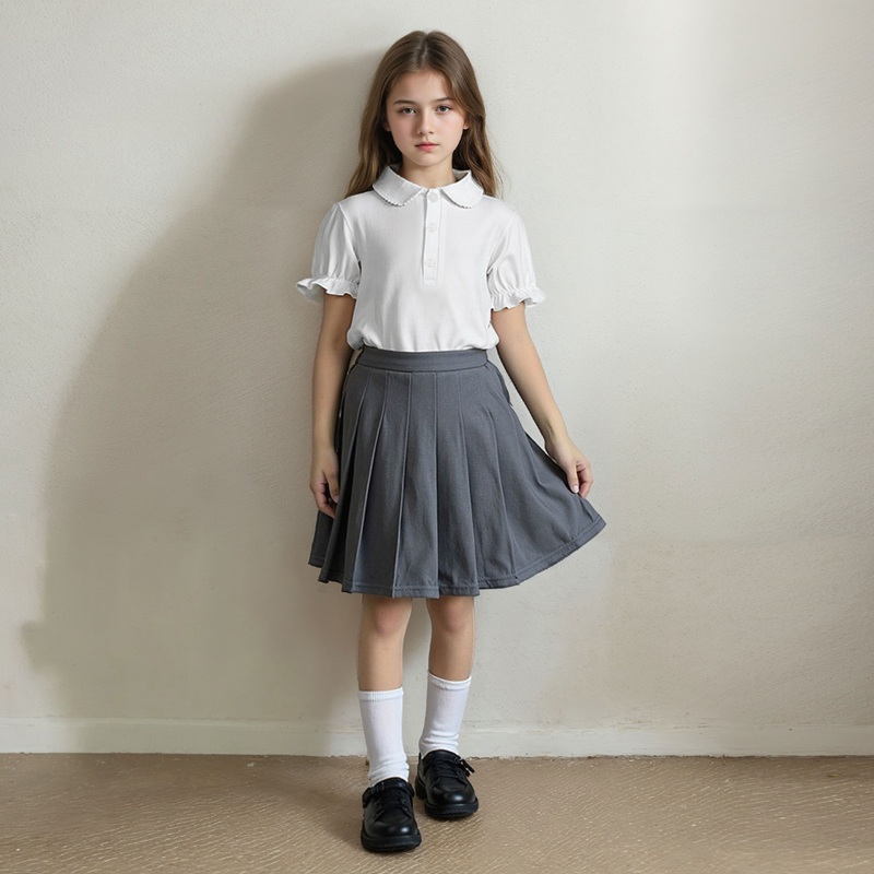 儿童翻领POLO衫夏季纯色校服内搭男童女童宝宝短袖t恤白色上衣服