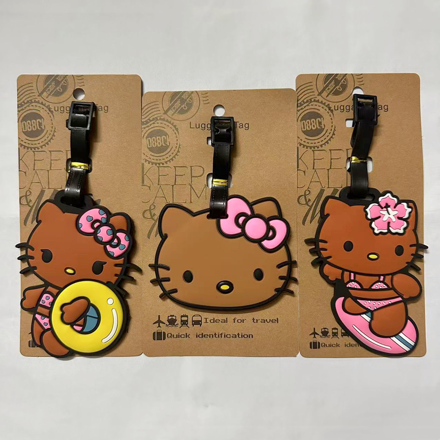 卡通动漫可爱黑皮凯蒂猫KT库洛米XO企鹅醒狮旅行箱行李牌吊牌挂件