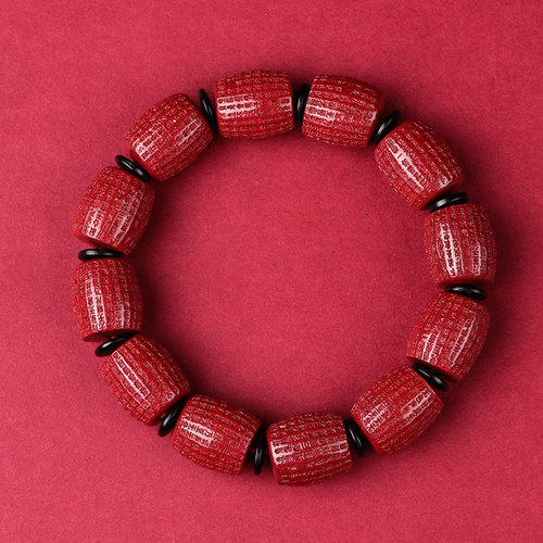 天然手链朱砂情侣六字真言平安