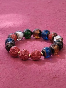 朱砂香灰琉璃网红款生肖年送礼饰品手链吞金兽手串古法五色多宝