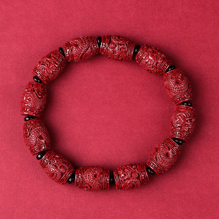 朱砂男女手链紫金砂雕刻龙情侣手串帝王砂貔貅款 民族风桶珠手串