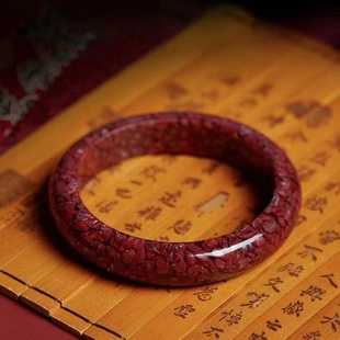 朱砂手镯女纯晶体原石天然透光镯子手串龙年属龙礼物轮胎镯贵妃镯