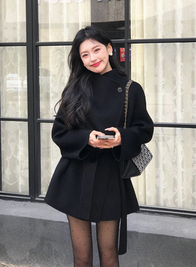100%羊毛韩系双面呢大衣女超好看小个子高级感收腰气质羊毛呢外套