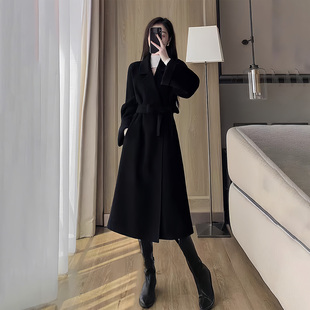 赫本风黑色双面羊绒大衣女2025秋冬新款韩版高端中长款羊毛呢外套