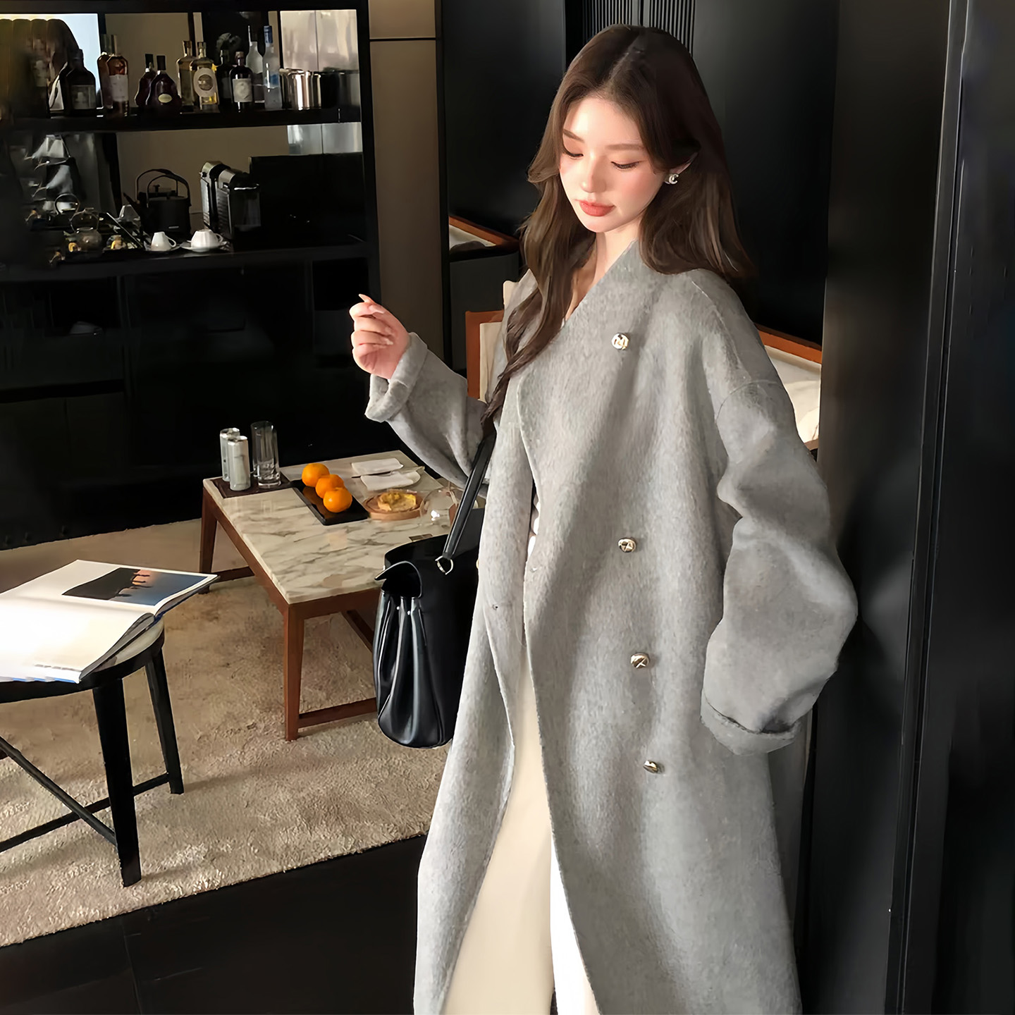 灰色双面羊绒大衣女2025秋冬新款高级感小个子韩版中长款毛呢外套