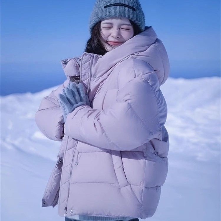 鹅绒服2025新款极寒时尚短款羽绒服连帽宽松小个子加厚简约外套女