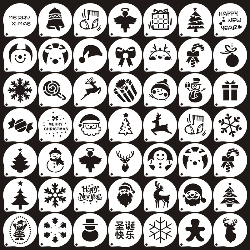 4寸 圣诞节 糖粉筛 喷花模 饼干印花模 蛋糕图案撒粉咖啡造型模具