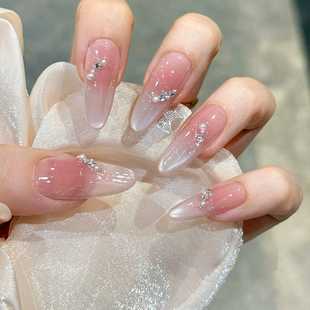 夏日新款 猫眼仙女美甲成品新娘手工定制穿戴甲可拆卸 冰透腮红法式