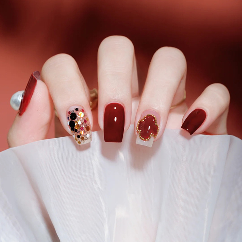 广州新年红色美甲手工定制穿戴甲