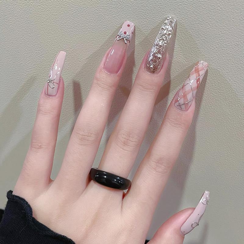 纯手工爆闪气质波点蝴蝶结穿戴甲