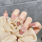 网红同款 可爱草莓豹纹珍珠爱心法式 蝴蝶结美甲成品手工定制穿戴甲