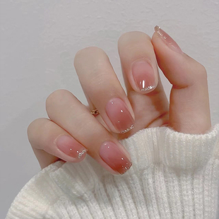 秋冬显白琥珀渐变描金法式 美甲成品假指甲贴片手工定制穿戴甲 短款